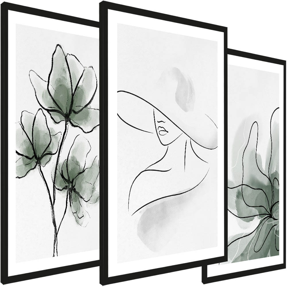 Zestaw obrazów - Zielone rośliny Line Art - wymiary 45x65 cm