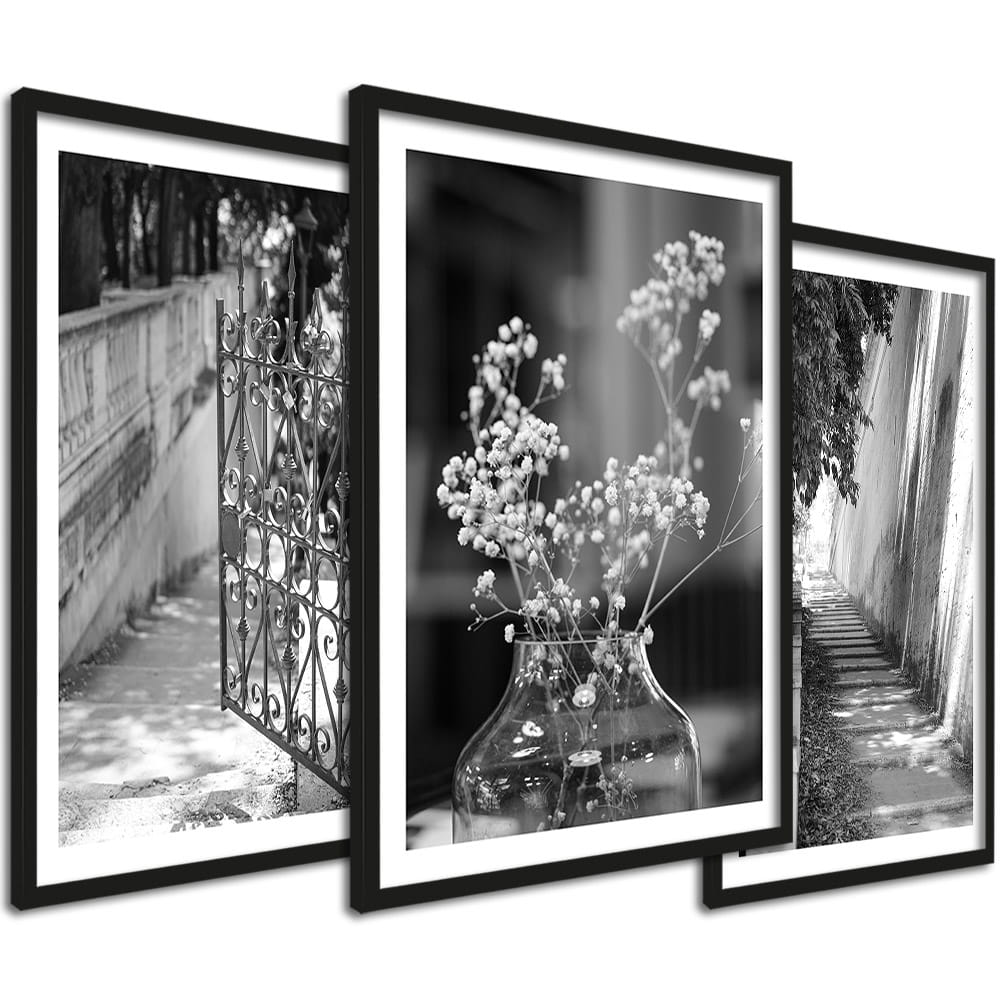 Zestaw obrazów - czarno białe zdjęcia vintage - 33x43 cm